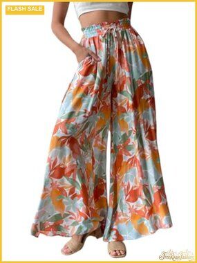 Women Floral Wide Leg Pants High Waist Summer Casual Palazzo Pants